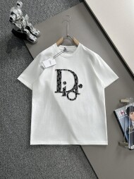 디올 DIOR 레터링 자수 클래식 라운드 커플 반팔 티