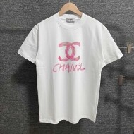 샤넬 CHANEL 클래식 레터링 캐주얼 라운드넥 남녀 반팔 티