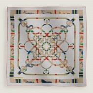 에르메스 Hermes 금질 말갈고리와 용마의 장식 중첩 인쇄판 숄 스카프 30% 누에고치 실크 70% 양모 135x135cm