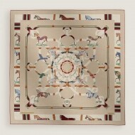 에르메스 Hermes 금질 말갈고리와 용마의 장식 중첩 인쇄판 숄 스카프 30% 누에고치 실크 70% 양모 135x135cm