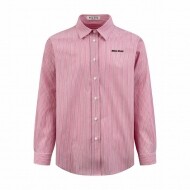 미우미우 MIU MIU 로고 자수 핑크 스트라이프 긴팔 셔츠