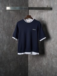 미우미우 MIU MIU 로고 자가드 모던 페이크 니트 반팔