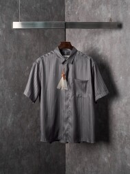 생로랑 Saint Laurent 골지 로고 자카드 실크 반팔 셔츠