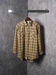 미우미우 MIU MIU 로고 자수 칼라 싱글 긴팔 체크 셔츠