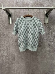 구찌 GUCCI 로고 자가드 빈티지 캐주얼 니트 반팔