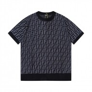 펜디 FENDI 클래식 빈티지 레터링 자카드 남녀 니트 반팔