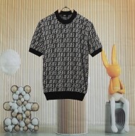 펜디 FENDI 클래식 빈티지 레터링 자카드 남녀 니트 반팔