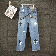 크롬하츠 Chrome Hearts 블랙 산스크로스 와펜 커플 워싱 데님 팬츠