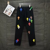 크롬하츠 Chrome Hearts 십자가 패치워크 트렌디 캐주얼 데님 팬츠