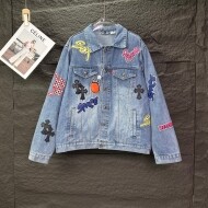 크롬하츠 Chrome Hearts 캐릭터 와펜 십자가 패치 커플 데님 코트