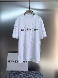 지방시 Givenchy 트렌디한 찢어진 이중 레이어 디자인의 커플 반팔 티셔츠
