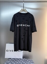 지방시 Givenchy 트렌디한 찢어진 이중 레이어 디자인의 커플 반팔 티셔츠