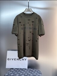 지방시 Givenchy 트렌디한 찢어진 이중 레이어 디자인의 커플 반팔 티셔츠