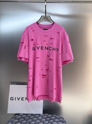 지방시 Givenchy 트렌디한 찢어진 이중 레이어 디자인의 커플 반팔 티셔츠