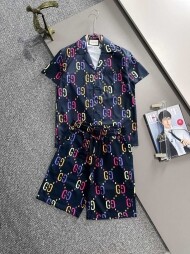 구찌 GUCCI 패션 프린트 트렌드 반팔 셔츠+반바지 남성 세트