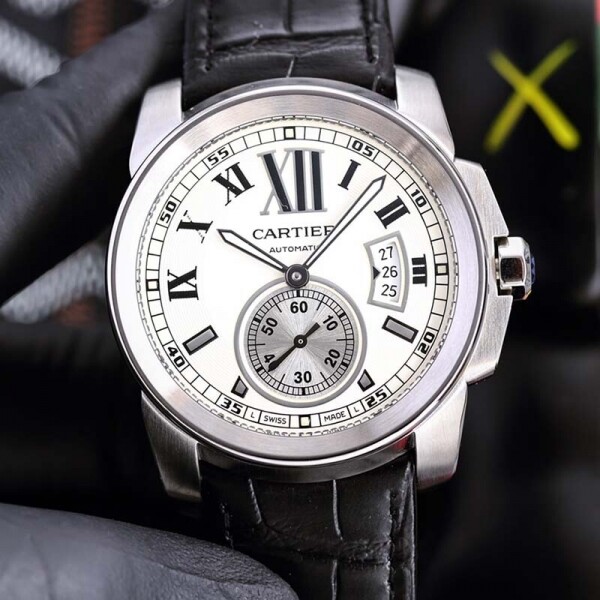위핑,까르띠에 칼리브 가죽밴드 남성 42mm 오토시계 3칼라 W7100037