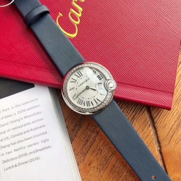 위핑,까르띠에 발롱 블랑 드 쿼츠 다이아몬드 실버 다이얼 레이디 30MM 여성시계 W4BL0003