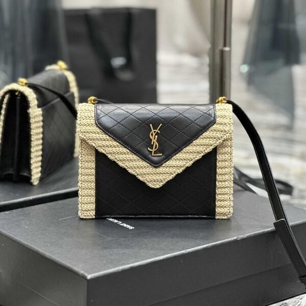 위핑,생로랑 여성 숄더백 크로스백 Black Gaby Raffia Leather Shoulder Bag 18797494_695503AAAVP