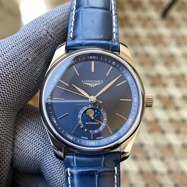 위핑,론진 마스터콜렉션 문페이즈 블루 가죽 40mm 시계 L2.909.4.92.0