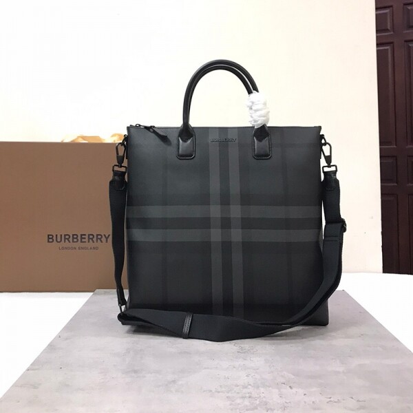 위핑,버버리 차콜 체크 레더 토트백 80529291