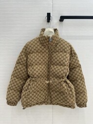 구찌 GUCCI 캔버스 봄버 자켓 카멜/에보니 여성 패딩 797451