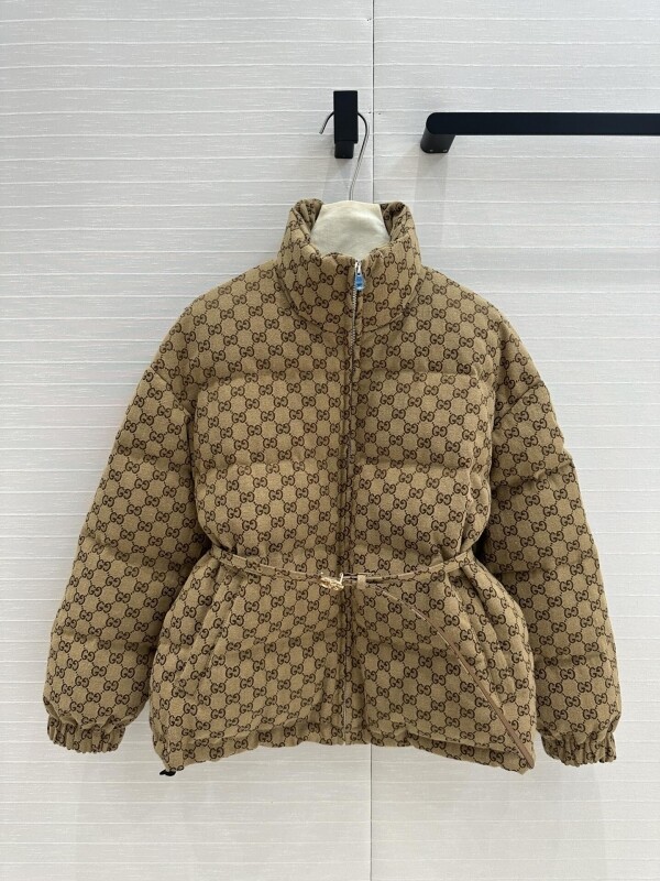 위핑,구찌 GUCCI 캔버스 봄버 자켓 카멜/에보니 여성 패딩 797451