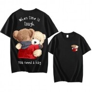 베어 자수 로고 프린트 반팔 티셔츠 블랙