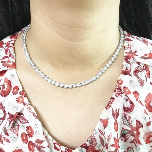 위핑,라운드 테니스 큐빅 3~6mm 은목걸이 925실버 고급스러운 남자 여자 우아한 커플 데일리 순은