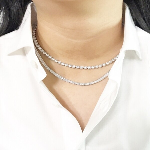 위핑,라운드 테니스 큐빅 3~6mm 은목걸이 925실버 고급스러운 남자 여자 우아한 커플 데일리 순은