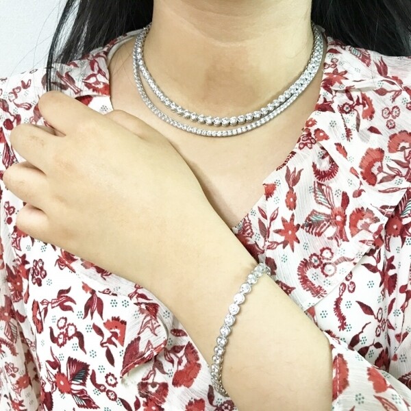 위핑,라운드 테니스 큐빅 3~6mm 은목걸이 925실버 고급스러운 남자 여자 우아한 커플 데일리 순은