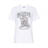 GANNI 가니 베이직 저지 레오파드 릴렉스 핏 반팔 티셔츠 T4124 943