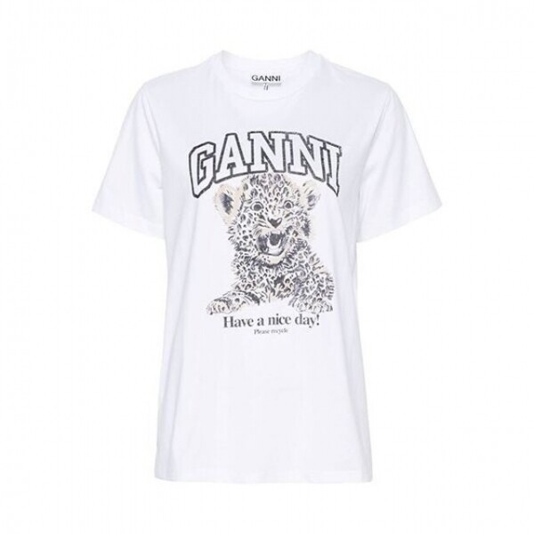 위핑,GANNI 가니 베이직 저지 레오파드 릴렉스 핏 반팔 티셔츠 T4124 943