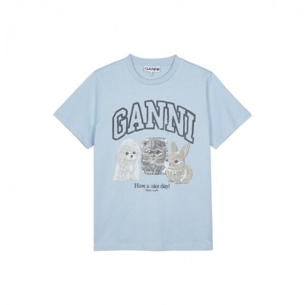 위핑,GANNI 가니 여성 애니멀 프린트 반팔티셔츠 CHAMBRAY T4278-570