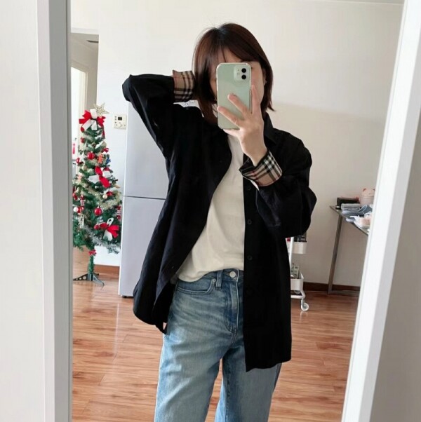 위핑,버버리 SHERWOOD 남여공용 체크 디테일 셔츠 2컬러 80523691