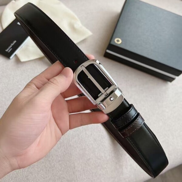 위핑,몽블랑 말발굽형 버클 30mm 양면 블랙/브라운 리버서블 레더 벨트 128135