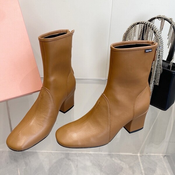 블링크,미우미우 가죽 부츠 6.5CM 카멜 5T557E