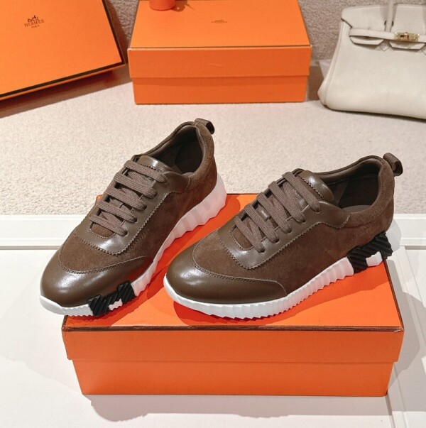 위핑,에르메스 바운싱 고트레더 스니커즈 남여공용 브라운 H221898Z