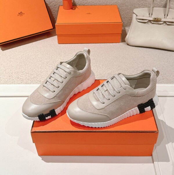 위핑,에르메스 바운싱 고트레더 스니커즈 남여공용 베이지 H221898Z