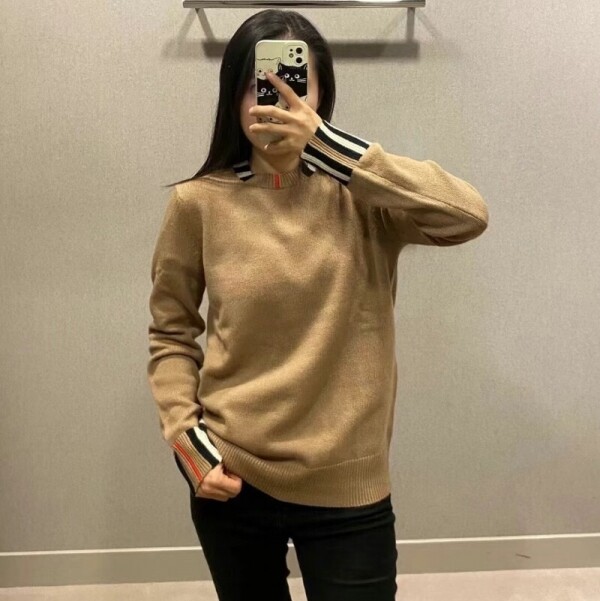 블링크,버버리 Eyre 체크 울 캐시미어 여성 니트 카멜 80910381  F