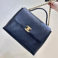 샤넬 핸들 라지 플랩 백 카프스킨, 골드 메탈 블랙 AS5467