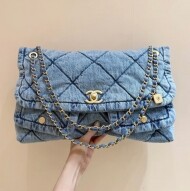샤넬 25FW 25K 데님 숄더백 투포켓 데님 체인 맥시 플랩백 블루 AS5727