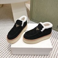 프라다 삼각 로고 스웨이드 시어링 로퍼 블랙 1D717N