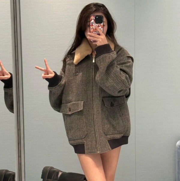 블링크,미우미우 셰브론 블루종 자켓 시어링 컬러 슬레이트 그레이 ML1326  Y