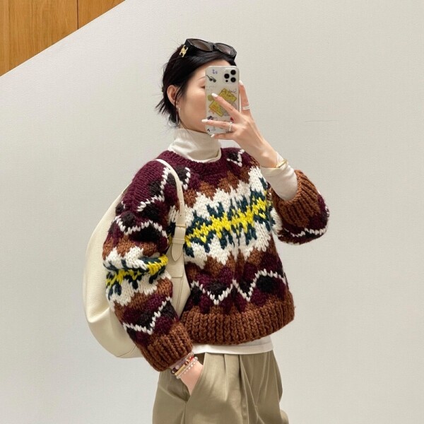 블링크,셀린느 FW25 페어 아일 울 크루 넥 스웨터 RY0I30N57  Y