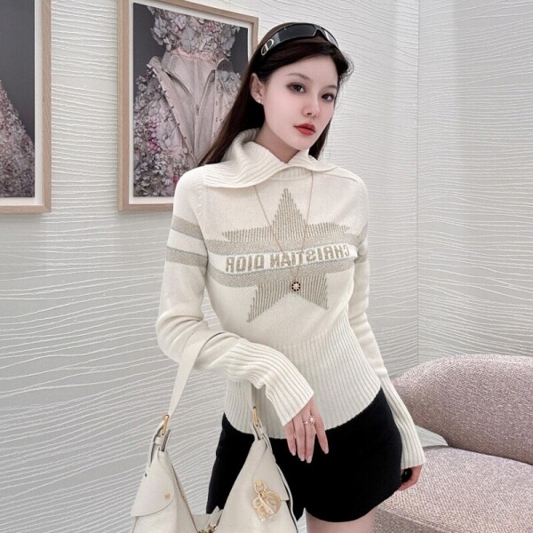 블링크,디올 알프스 모크넥 니트 스웨터 디올 스타 모티브 에크루 골드 544S77G1340_X1998  Y