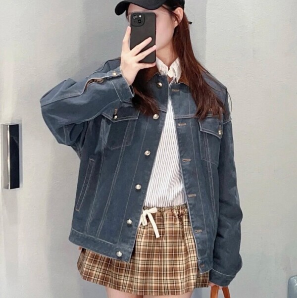 블링크,미우미우 여성 플로킹 데님 벨벳 블루종 데님 자켓 GWB280  Y