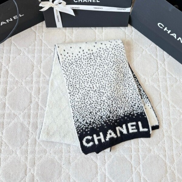 블링크,샤넬 스카프 캐시미어, 울 화이트 블랙 AAB243  Y