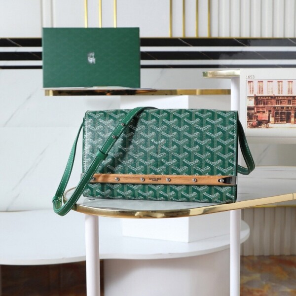 블링크,고야드 올드 프린트 탈부착 숄더 플랩 캔버스 가죽 크로스백 그린  MONTECPMLTY51CL51P