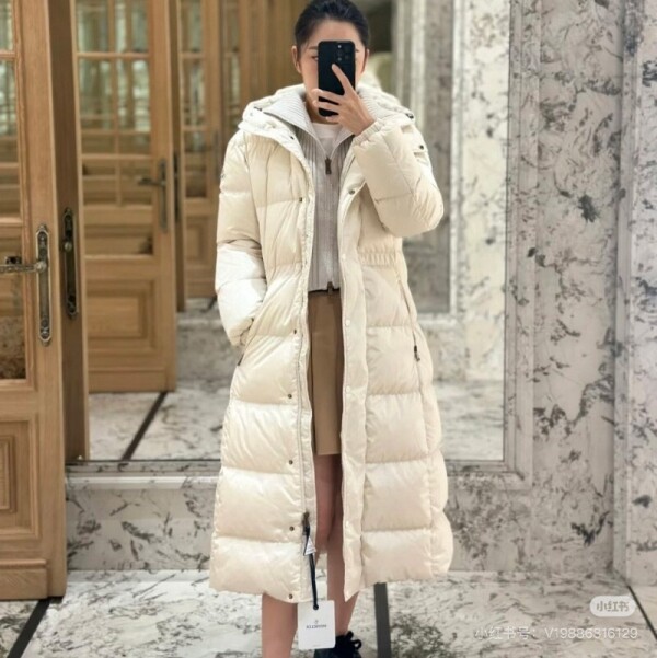 블링크,몽클레어 여성 점퍼 울 트리밍 후드 롱 다운 자켓 아이보리 K20931C00022539ZD999   F