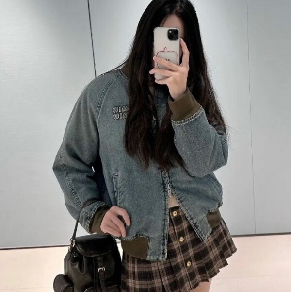 블링크,미우미우 로고 자수 데님 지퍼 블루종 GWB295SOOO18UM  D